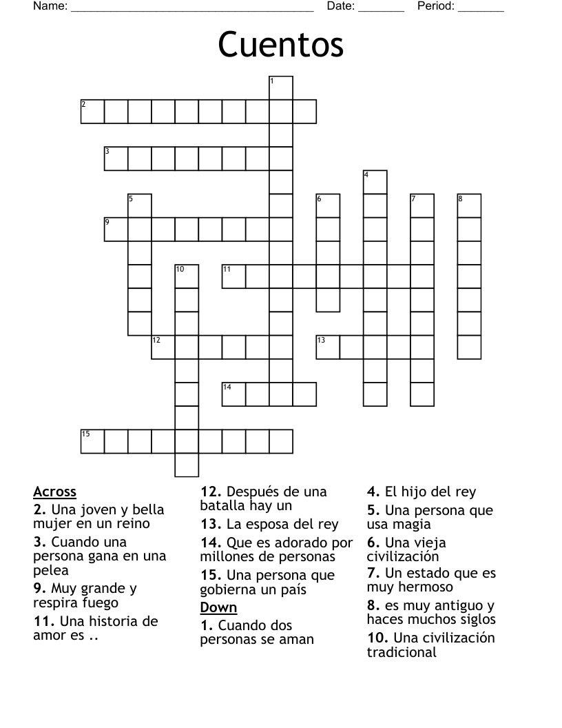 Cuentos Crossword