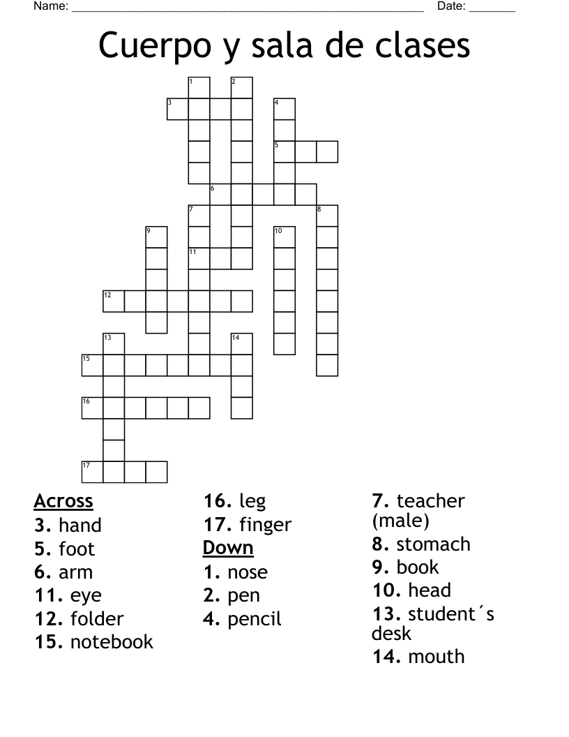 Cuerpo y sala de clases Crossword