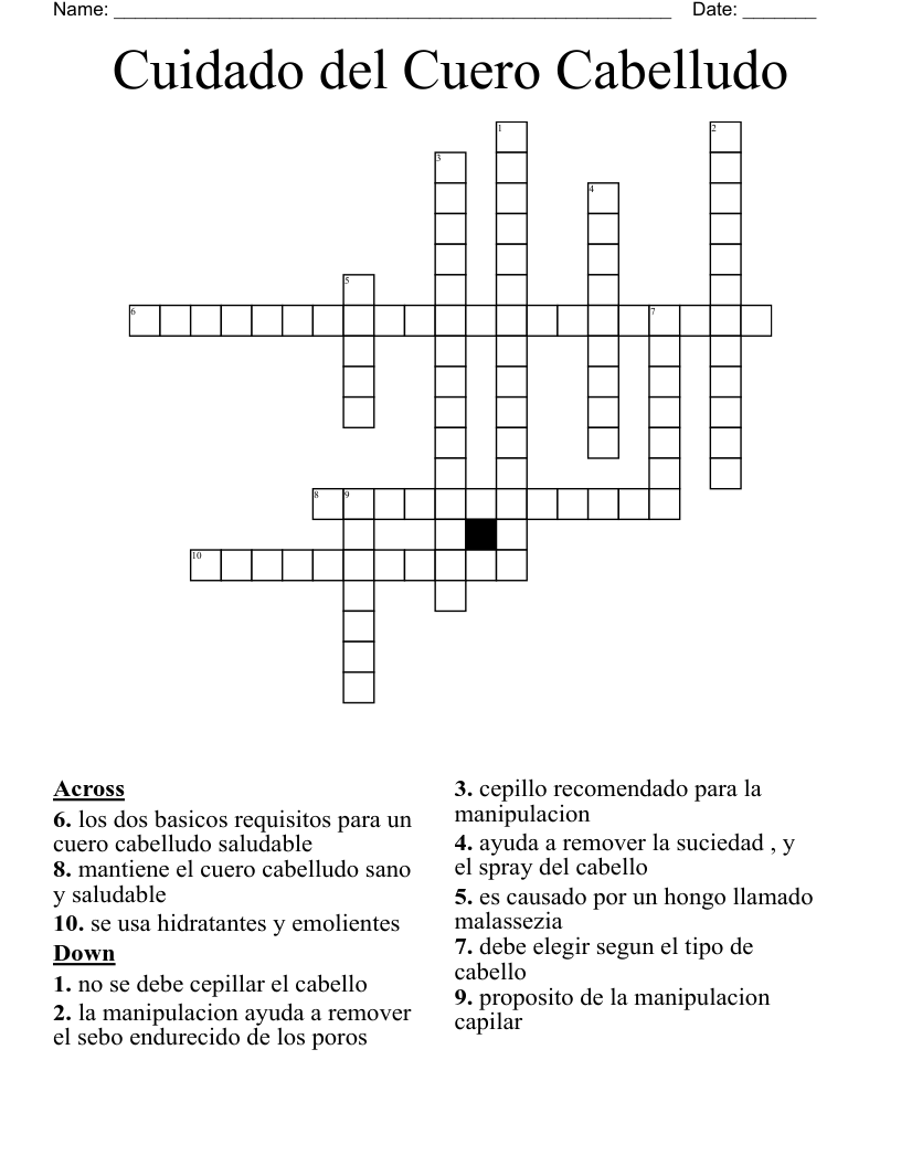 Cuidado del Cuero Cabelludo  Crossword