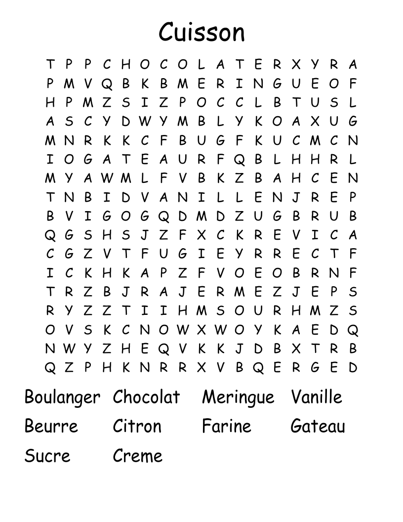 Cuisson Word Search