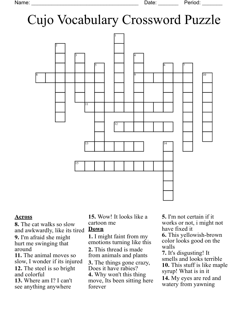 Cujo Vocabulary Crossword Puzzle 