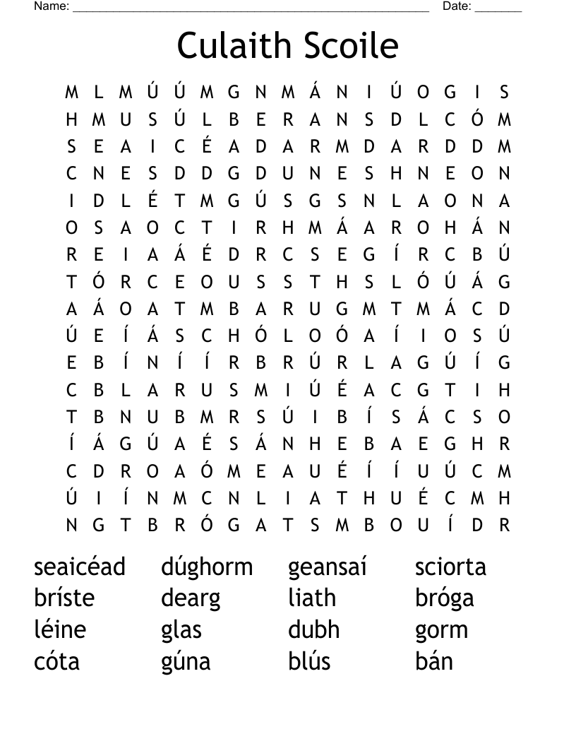 Culaith Scoile Word Search