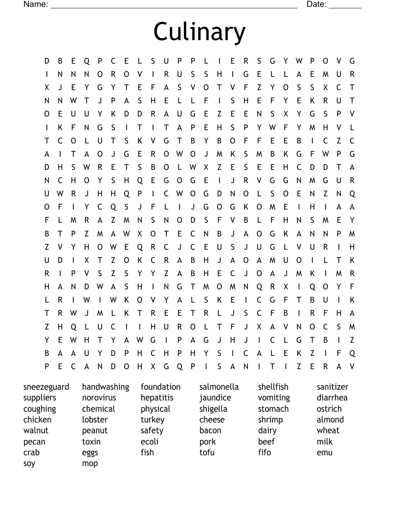 Culinary Word Search