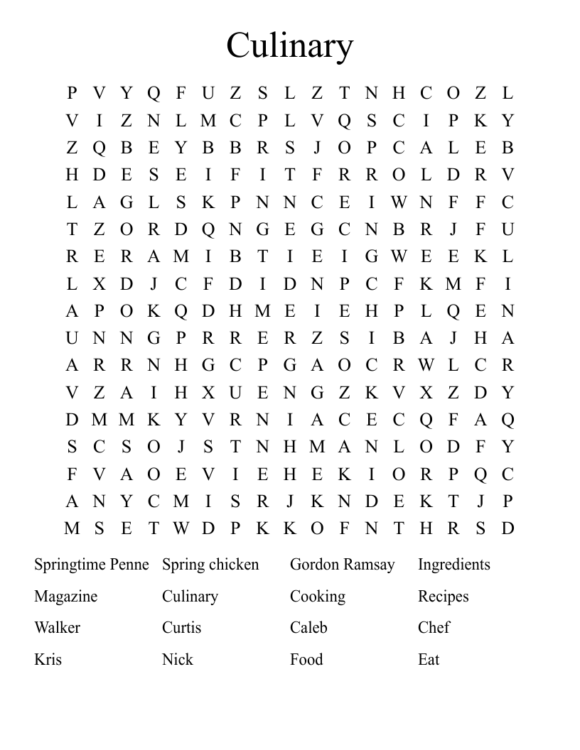 Culinary Word Search