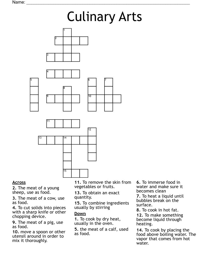 Culinary Arts Crossword