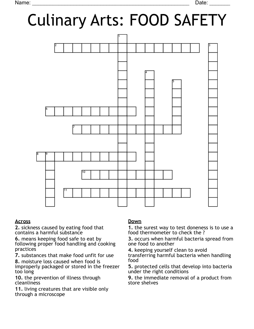 Culinary Arts: FOOD SAFETY Crossword