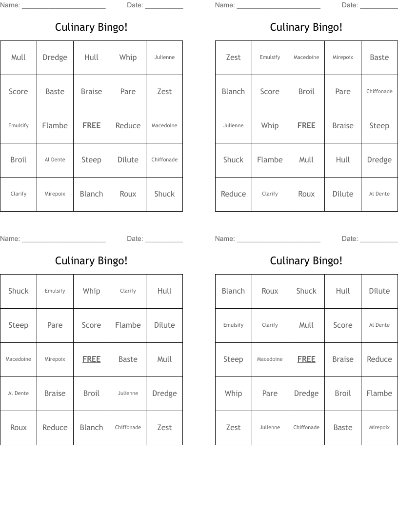 Culinary Bingo!