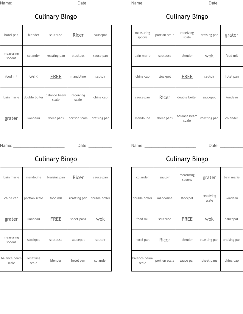 Culinary Bingo