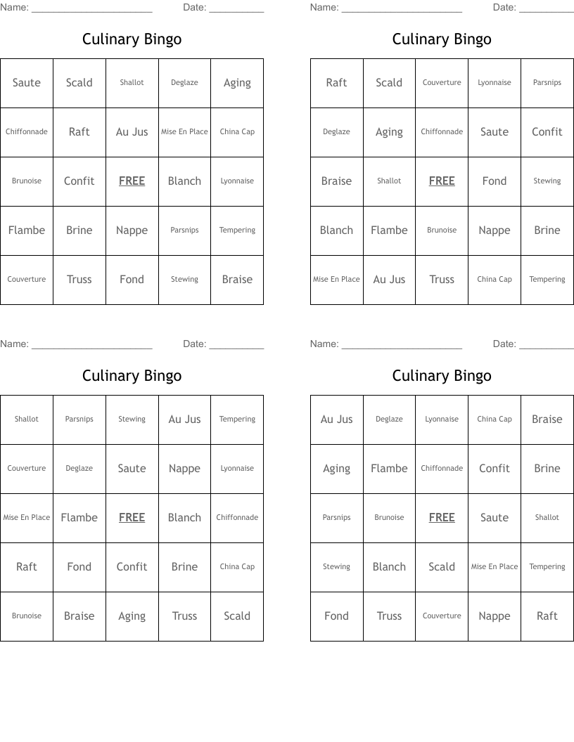 Culinary Bingo