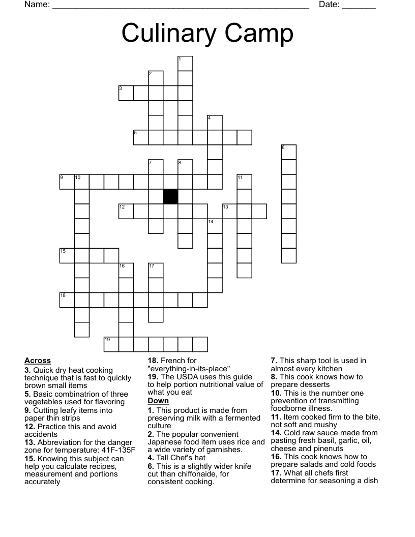 Culinary Camp Crossword