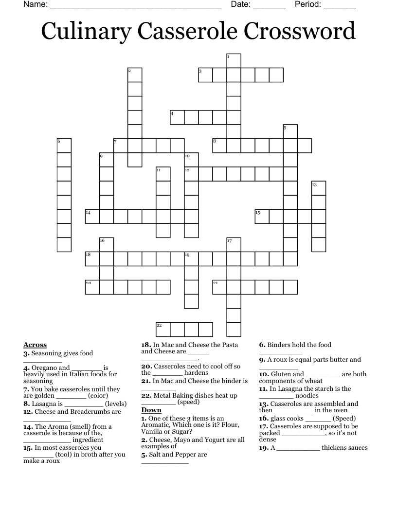 Culinary Casserole Crossword