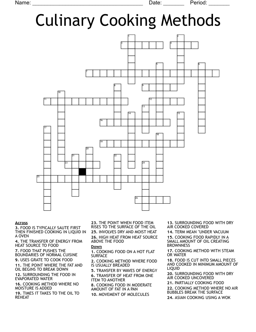 Culinary Cooking Methods  Crossword