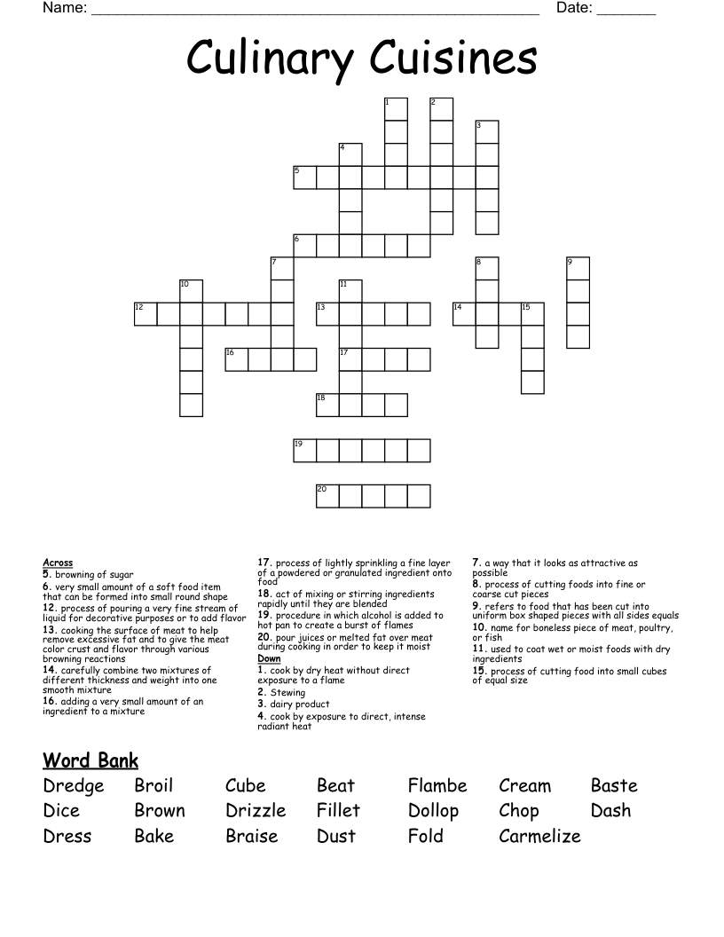 Culinary Cuisines Crossword