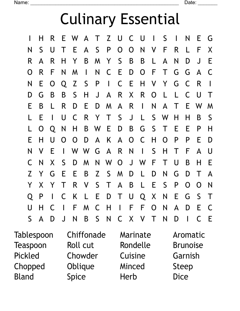 Culinary Essential Word Search