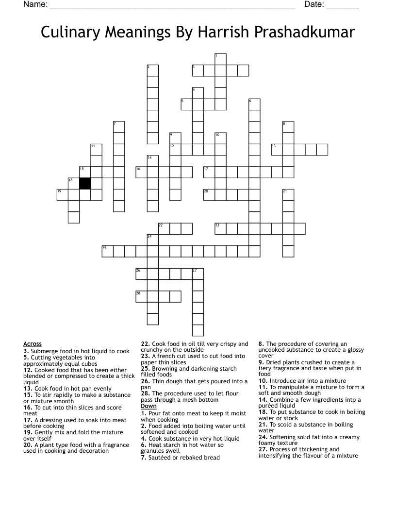 Culinary Meanings By Harrish Prashadkumar Crossword