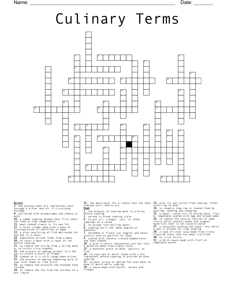 Culinary Terms Crossword