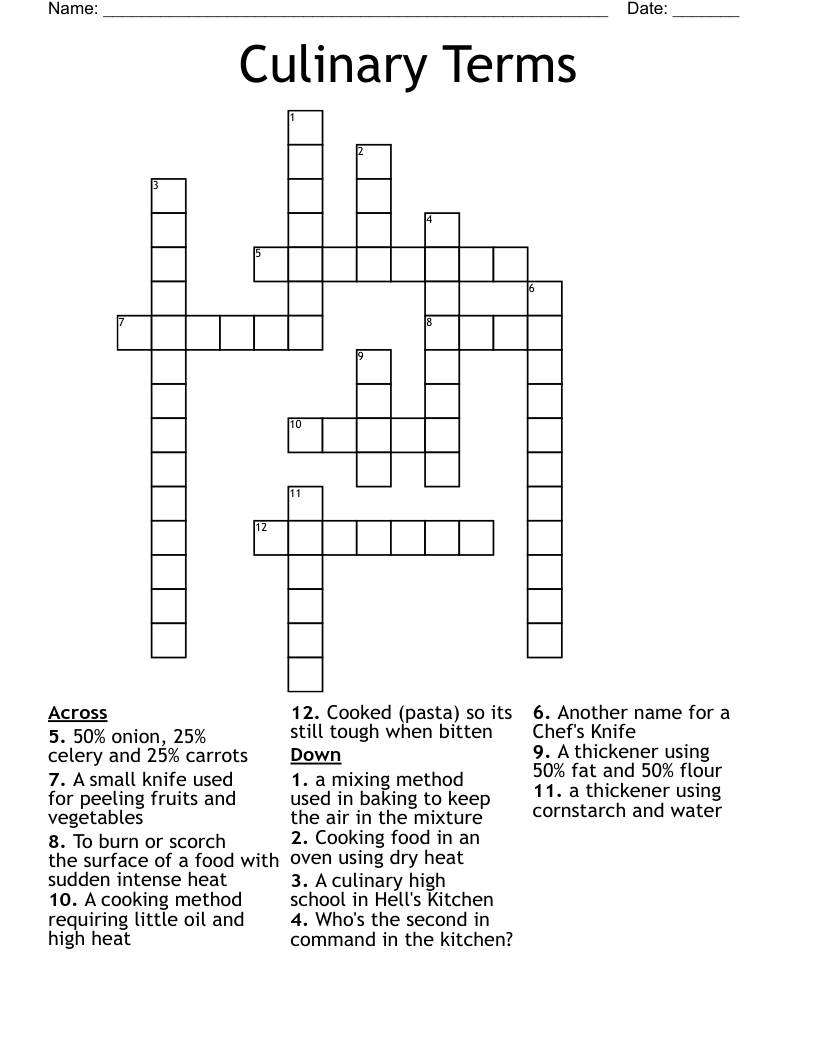 Culinary Terms Crossword
