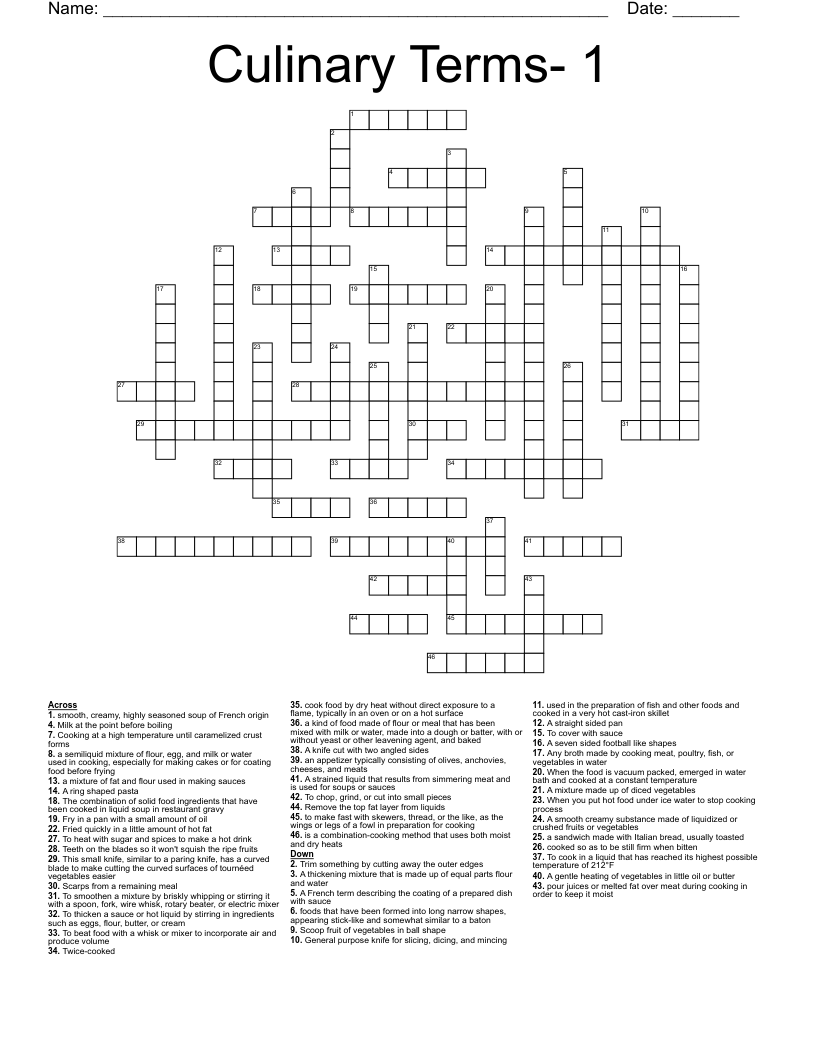 Culinary Terms- 1 Crossword