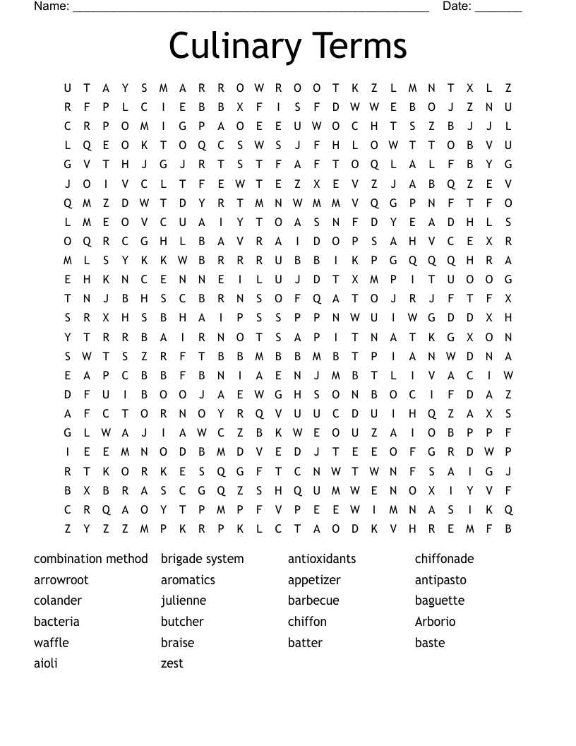 Culinary Terms Word Search