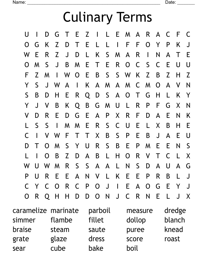 Culinary Terms  Word Search