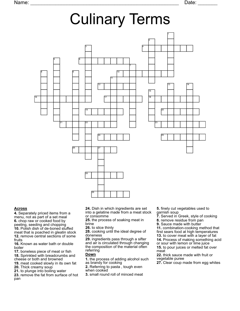 Culinary Terms  Crossword