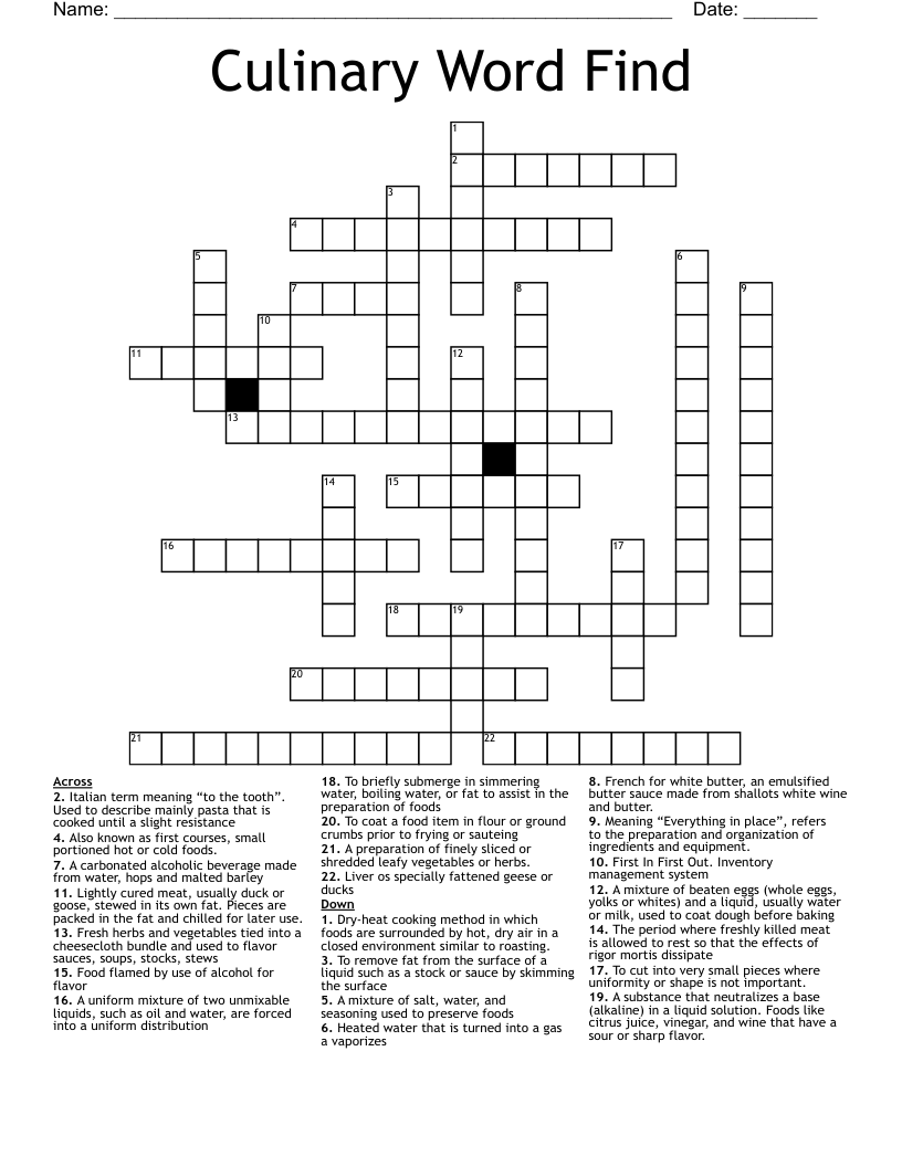 Culinary Word Find