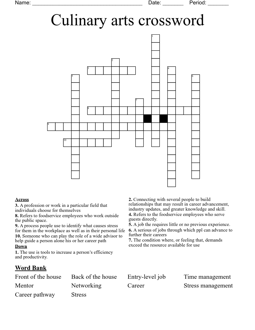 Culinary arts crossword 