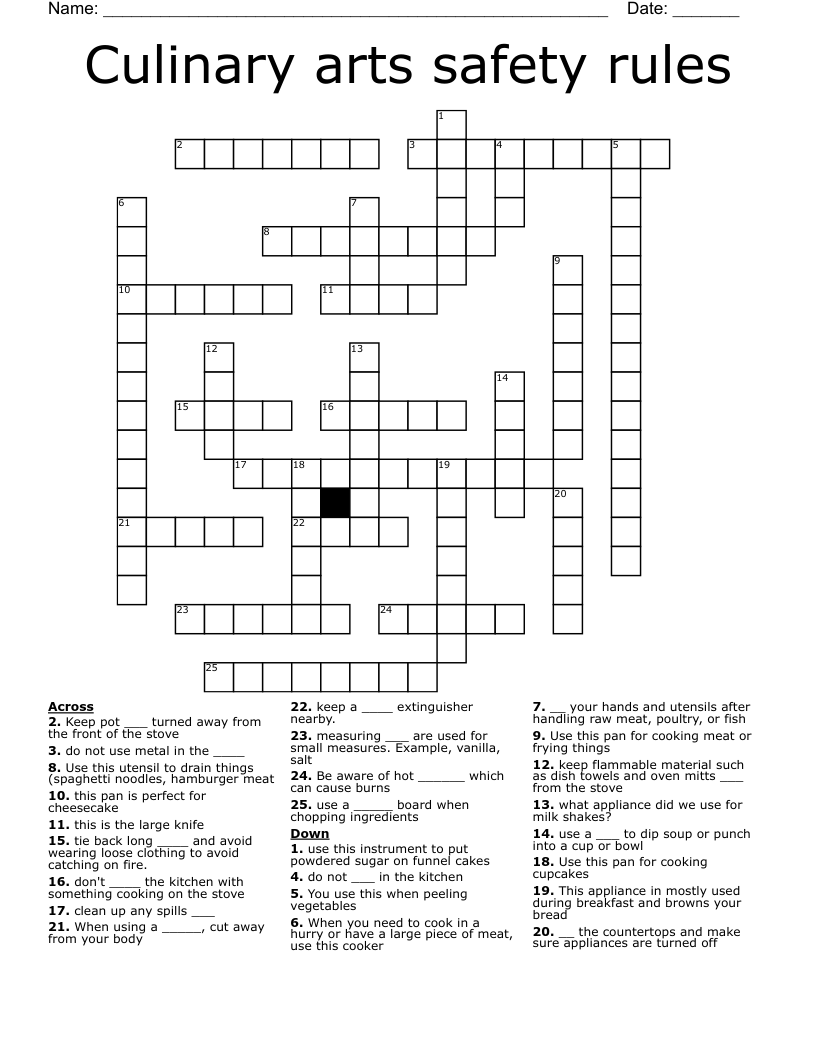Culinary arts safety rules Crossword