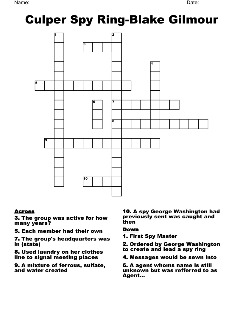 Culper Spy Ring-Blake Gilmour Crossword