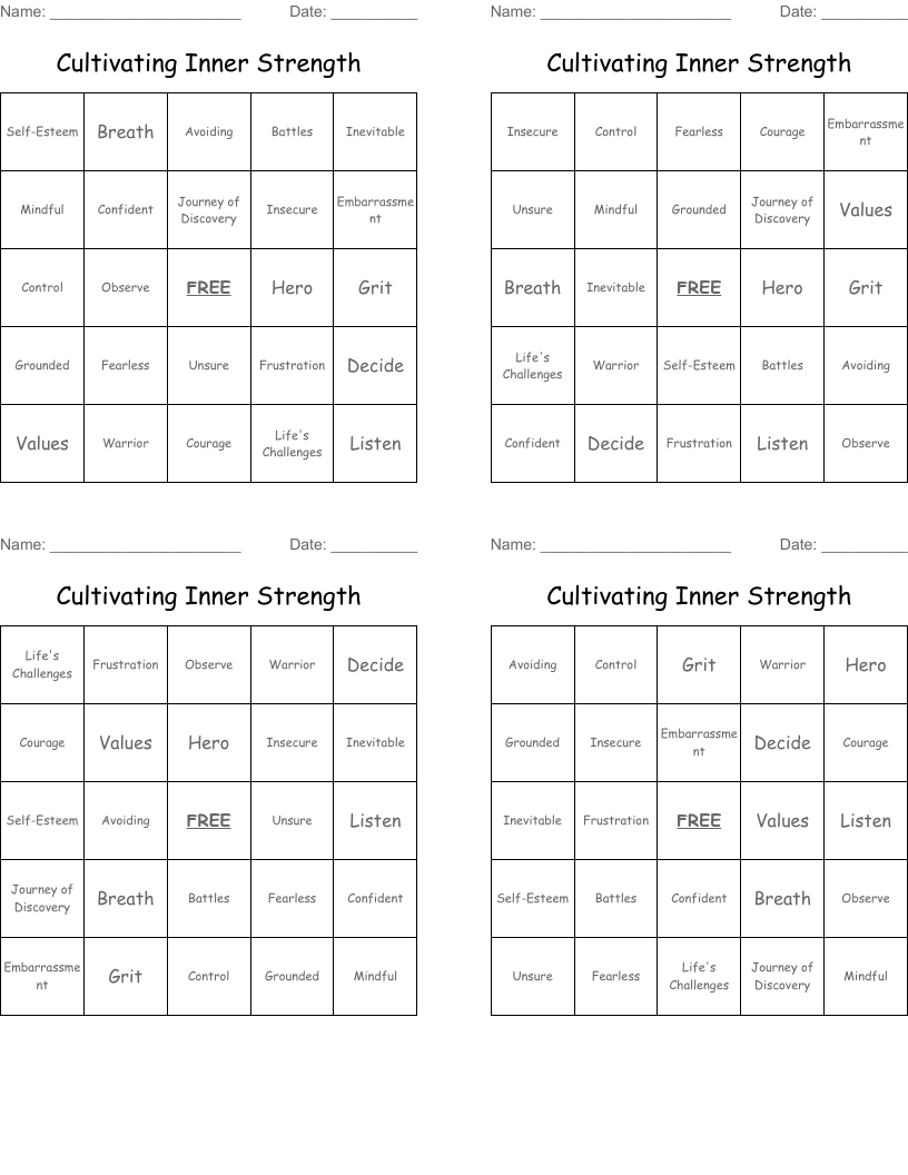 Cultivating Inner Strength Bingo Cards