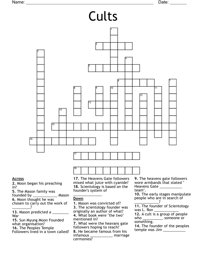 Cults Crossword