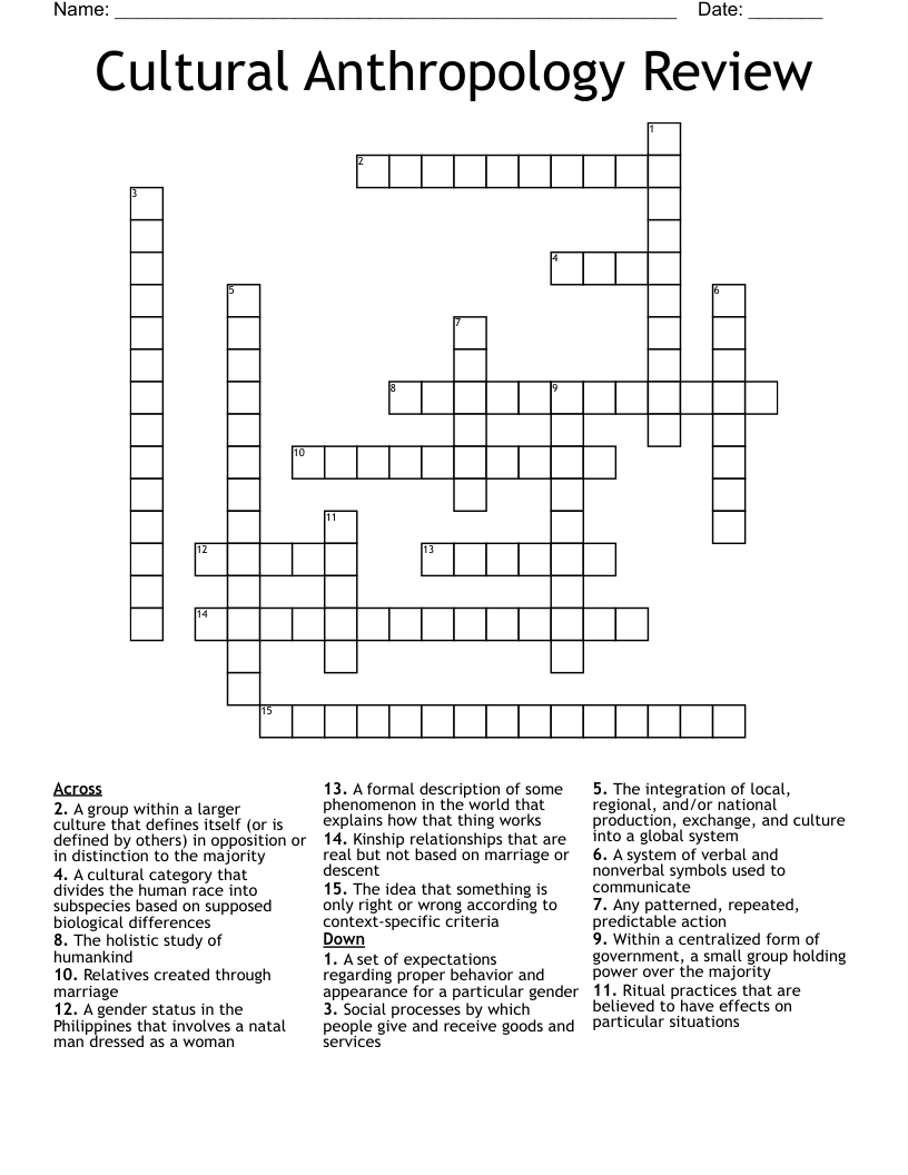 Cultural Anthropology Review Crossword