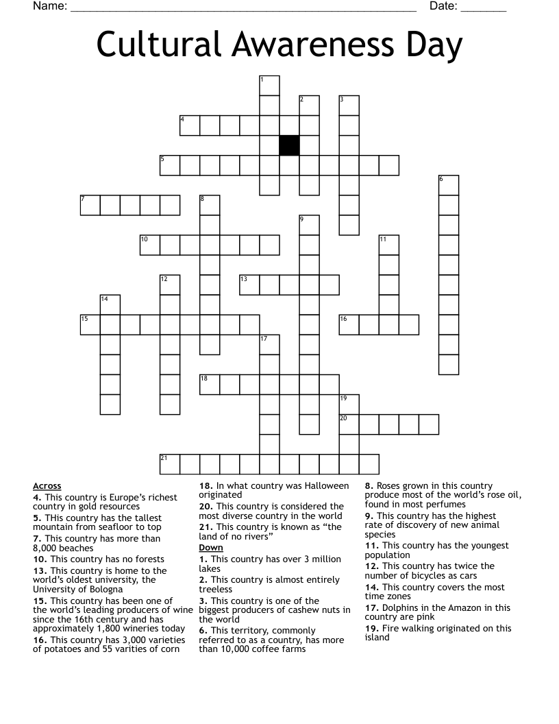 Cultural Awareness Day Crossword