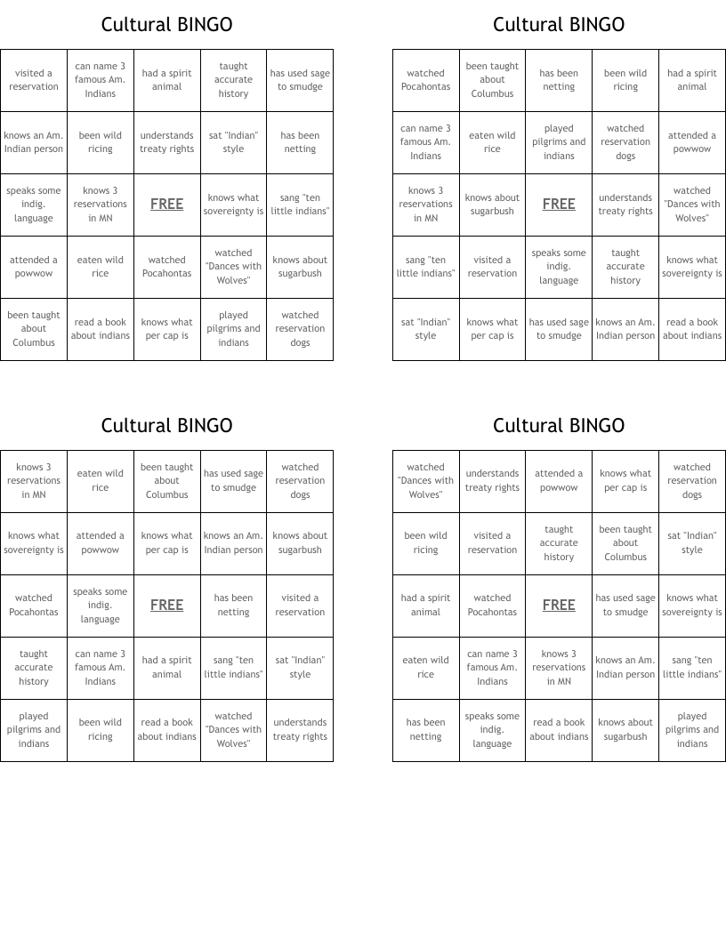 Cultural BINGO