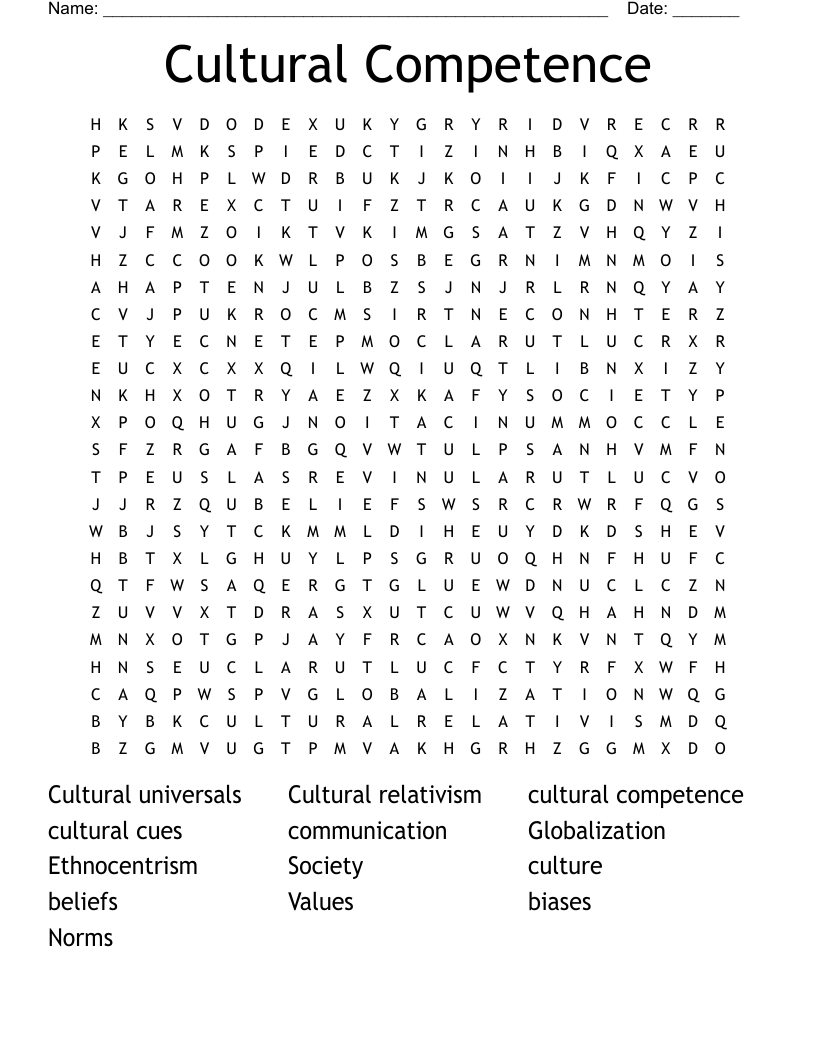 Cultural Competence Word Search