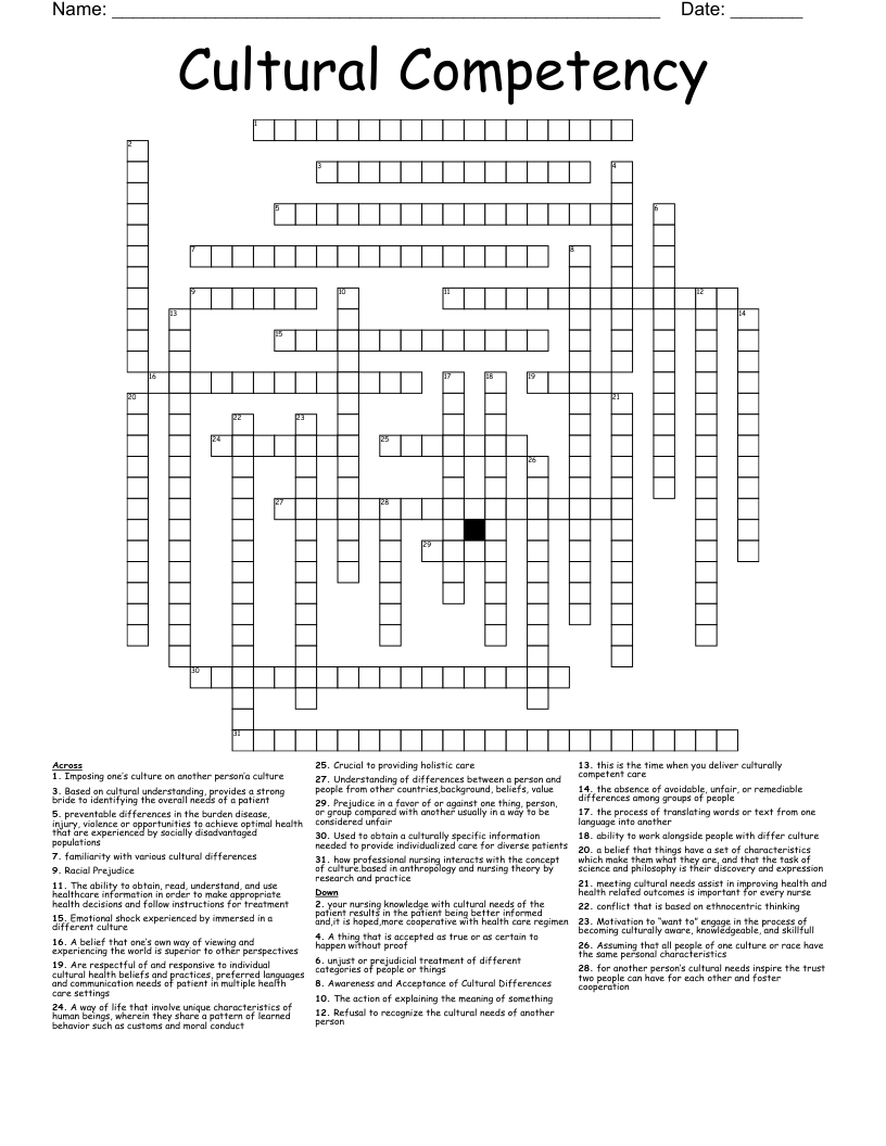 Cultural Competency  Crossword