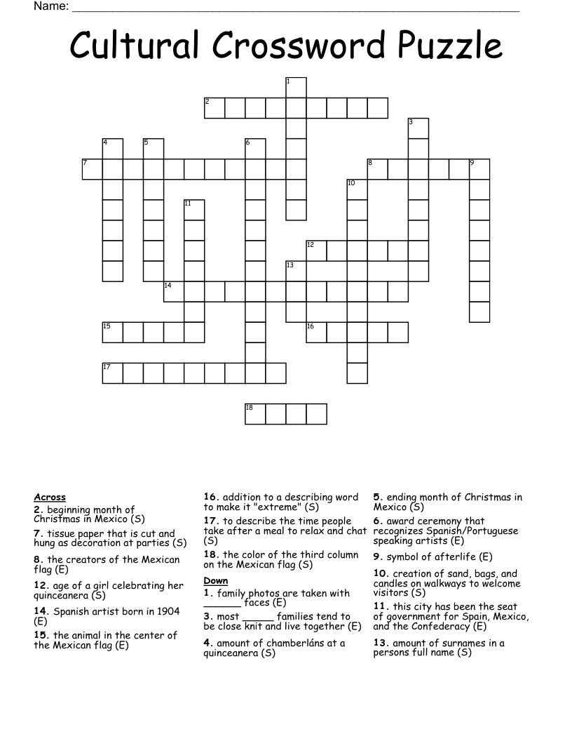 Cultural Crossword Puzzle