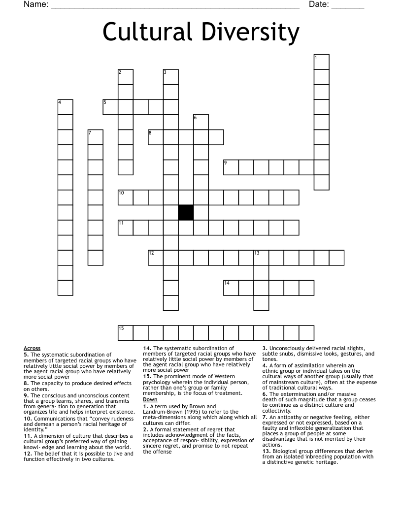 Cultural Diversity Crossword