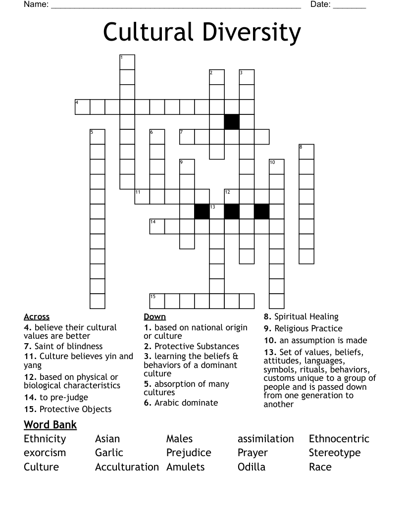Cultural Diversity Crossword