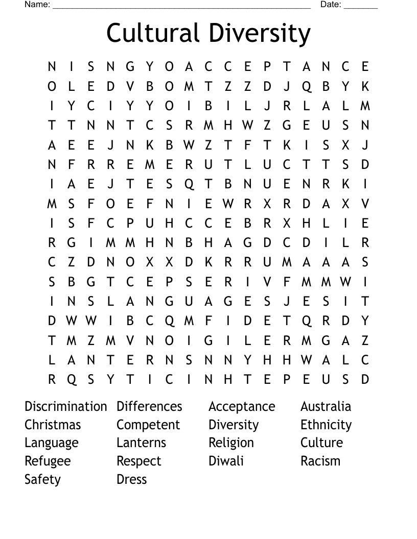 Cultural Diversity Word Search