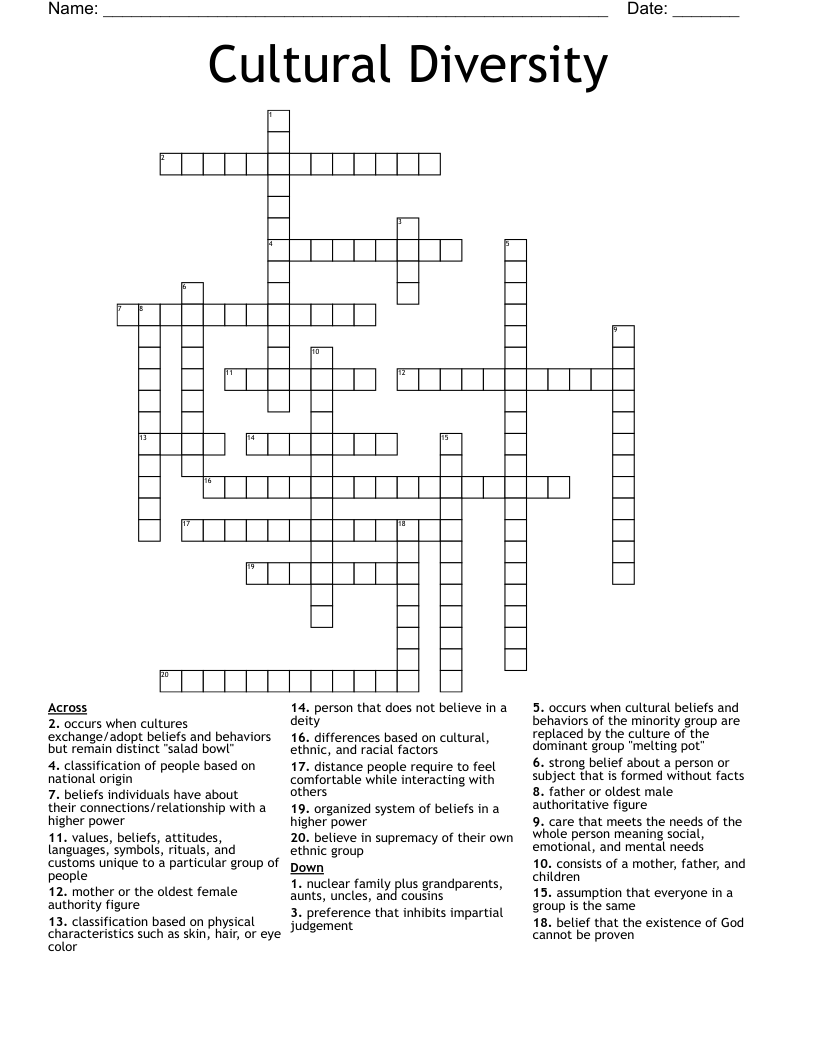 Cultural Diversity Crossword