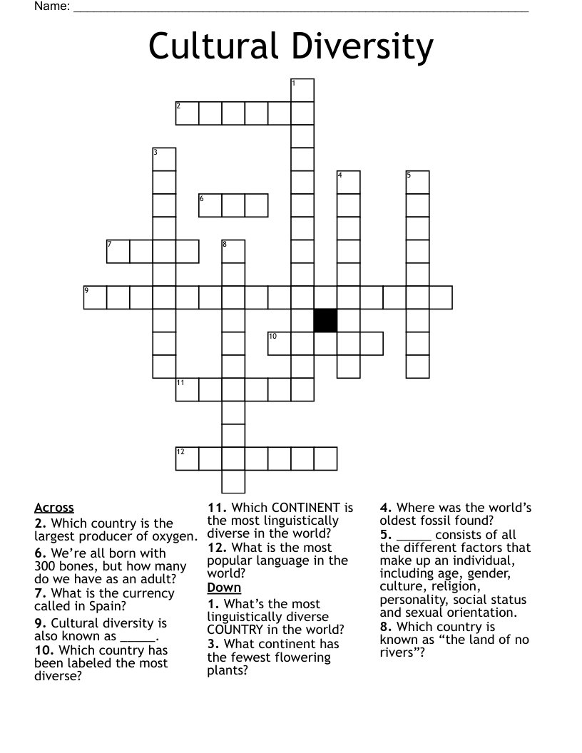 Cultural Diversity Crossword