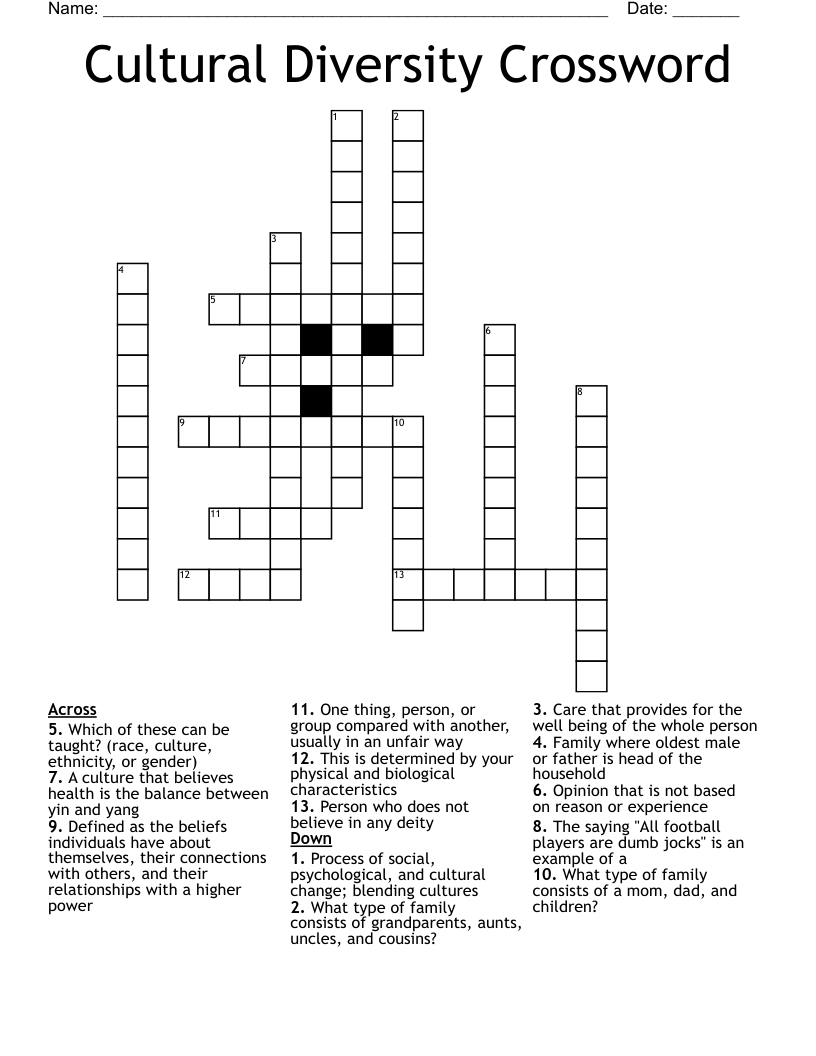 Cultural Diversity Crossword
