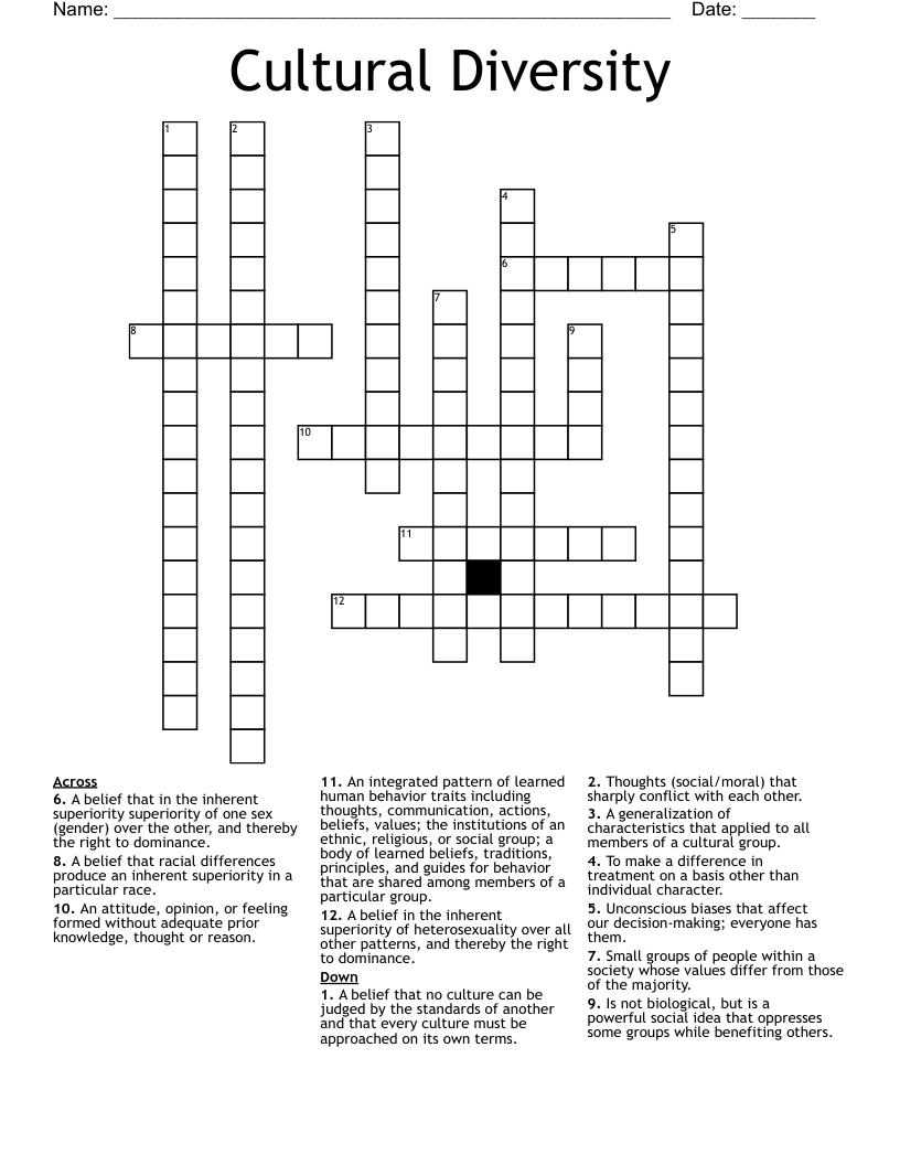 Cultural Diversity  Crossword