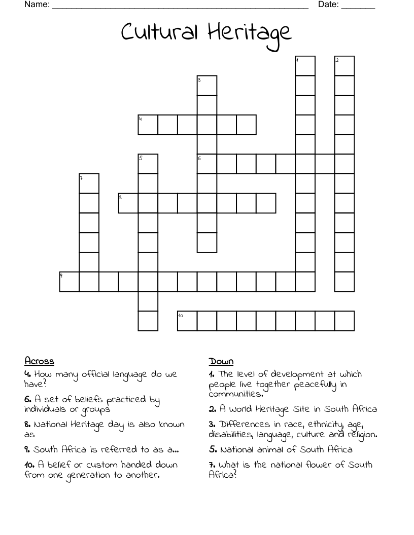 Cultural Heritage Crossword