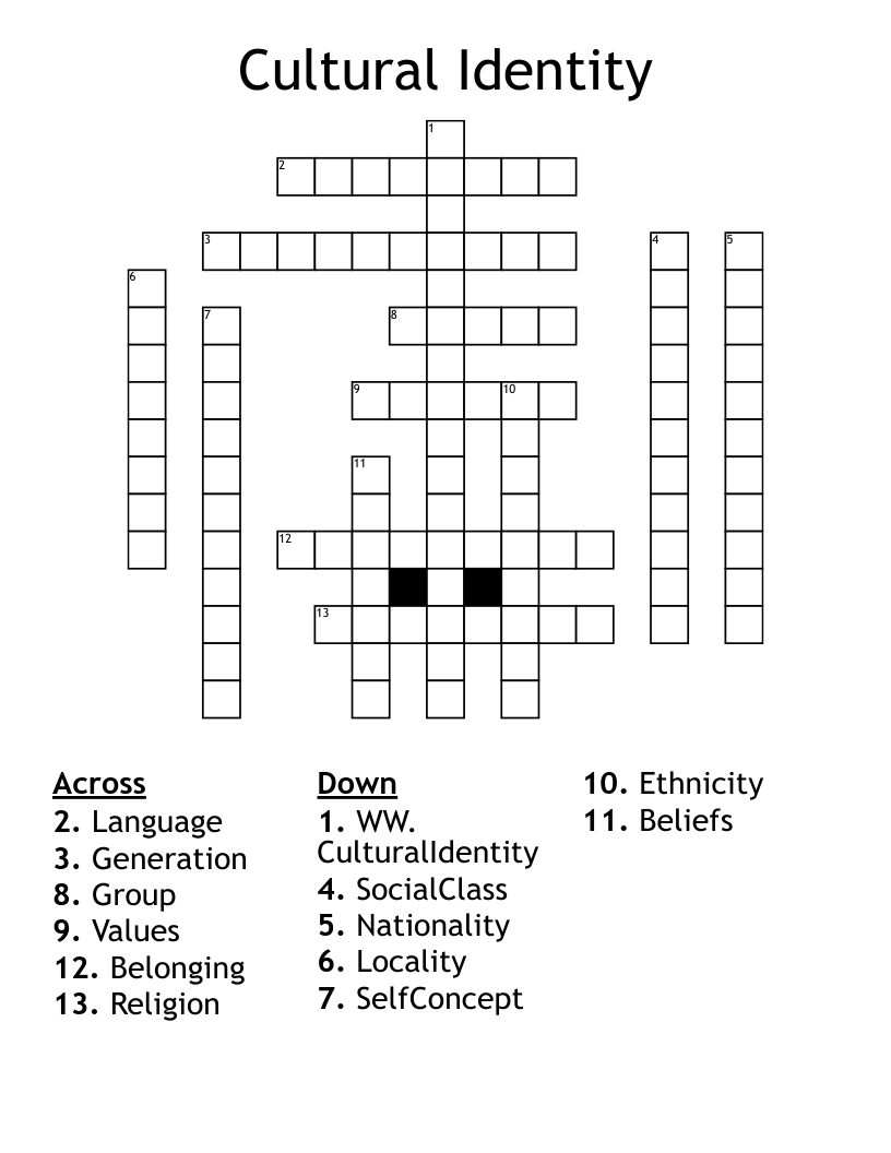 Cultural Identity Crossword