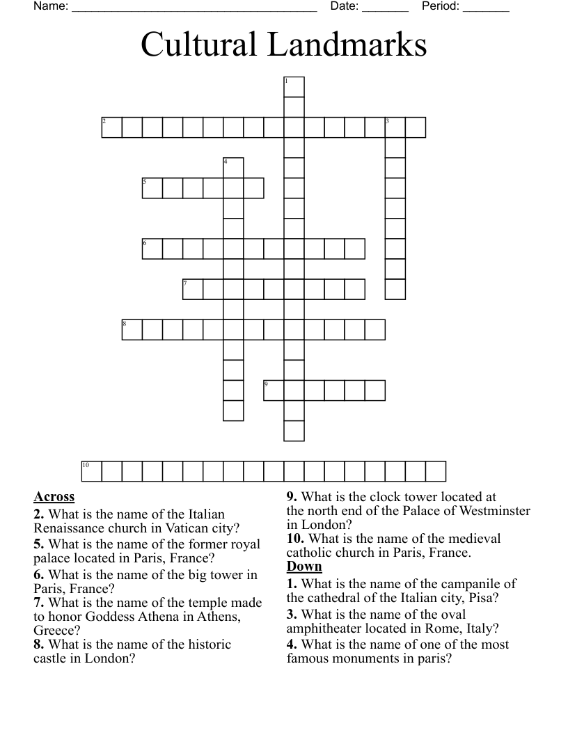 Cultural Landmarks Crossword