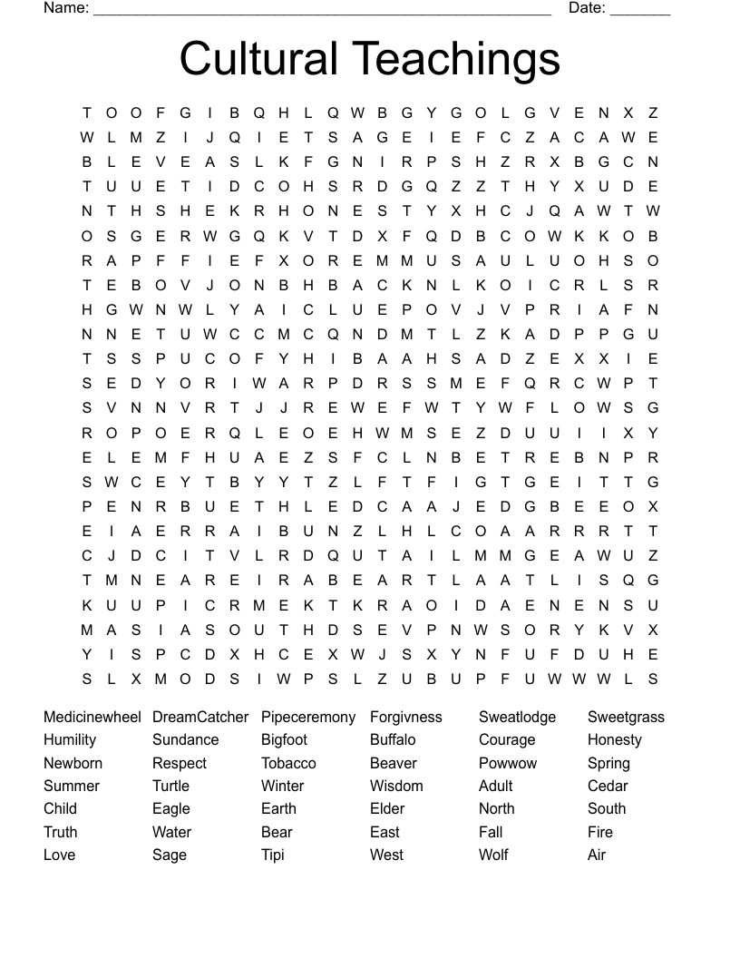 Cultural Teachings Word Search
