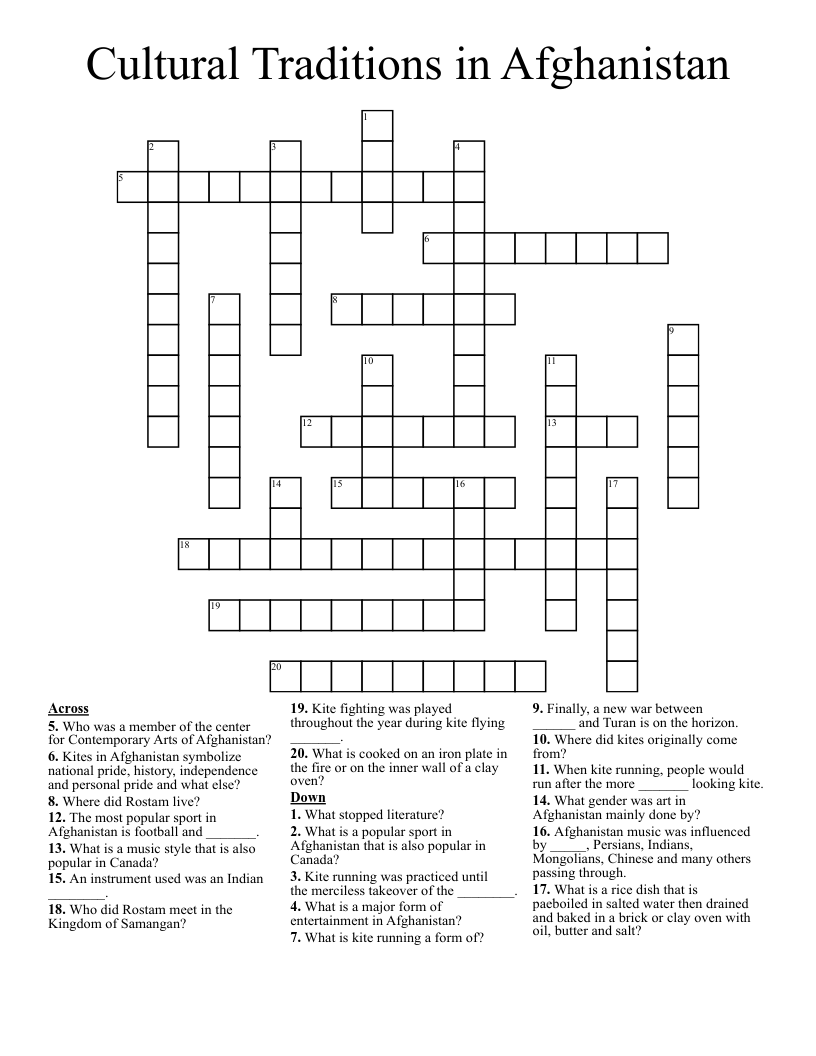 Cultural Traditions in Afghanistan Crossword