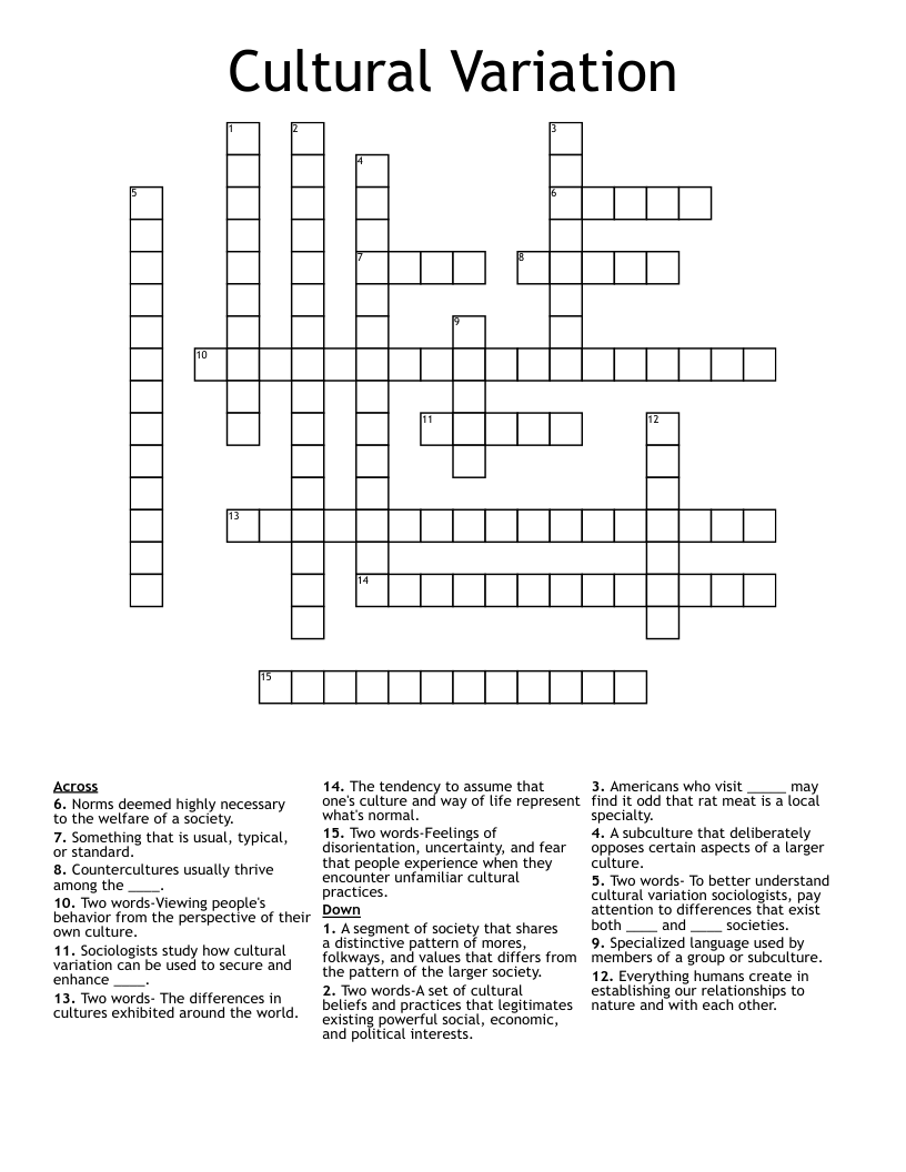 Cultural Variation Crossword
